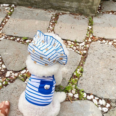 Vasaros dryžuoto šuns drabužiai su liemene yra kepurė Pet Sling Meškiukas Pomeranijos šunys Šuniukas Jorkšyro šuns Apranga Drabužiai Šuns marškinėliai
