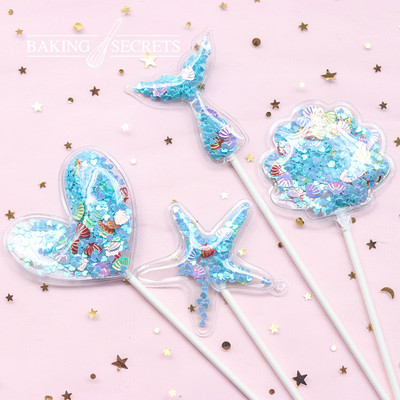 3 buc Sirenă Paiete Cake Topper Baby Shower Decor pentru Tort Albastru Roz Stea Shell Ocean Cupcake Toppers Ziua Nașterii Nunta