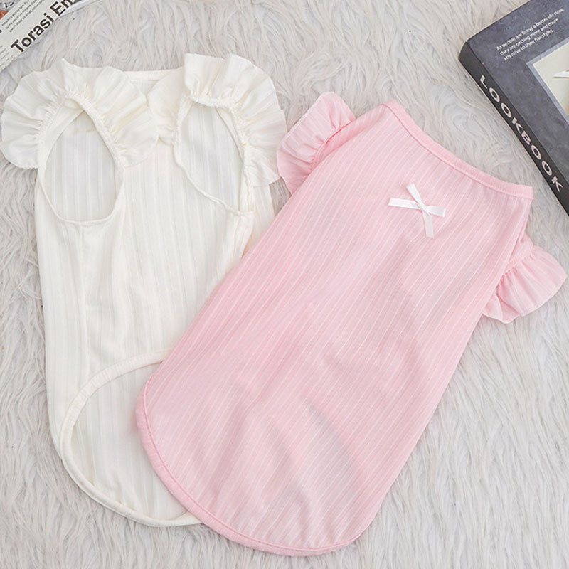 Mieli šunų marškinėliai Liemenė Tušti naminių gyvūnėlių drabužiai skraidančios rankovės šuniuko katės gobtuvai Rožiniai balti šuniukų marškinėliai mažiems šunims Chiwawa Pet Vest XS