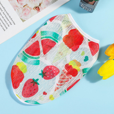 Nyári vékony kutyamellényruhák Rajzfilm Gyümölcsös Nyomtatott Kisállat Beach Ujjatlan pulóver Macskapóló Fényvédő Kölyökruházathoz