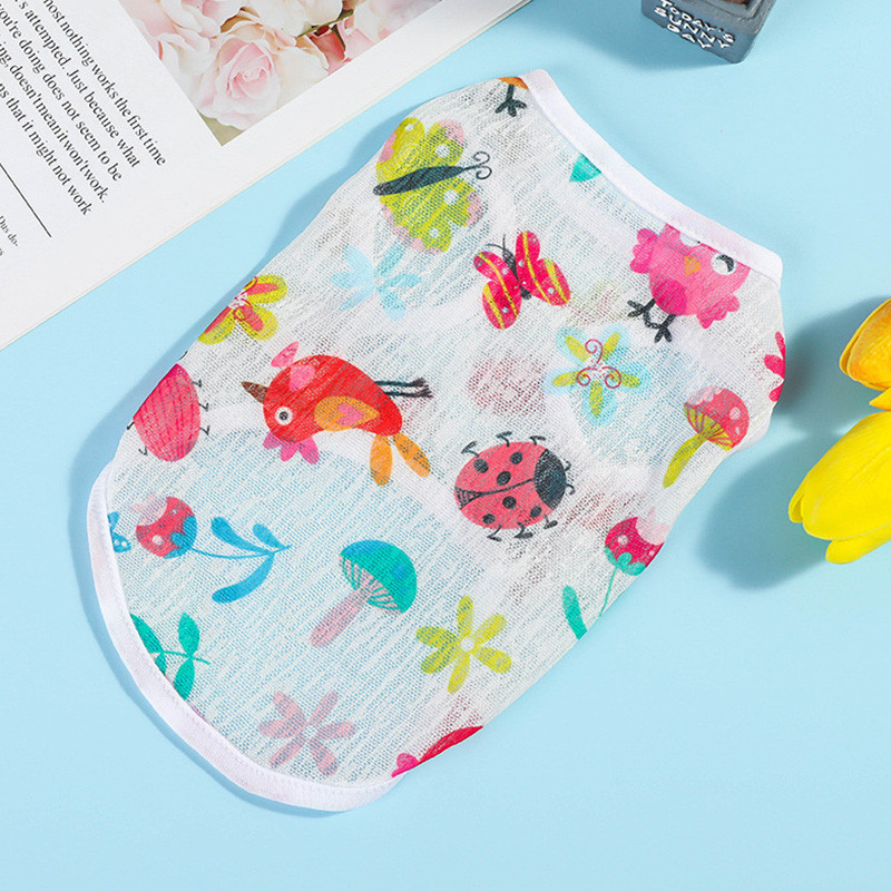 Nyári vékony kutyamellényruhák Rajzfilm Gyümölcsös Nyomtatott Kisállat Beach Ujjatlan pulóver Macskapóló Fényvédő Kölyökruházathoz