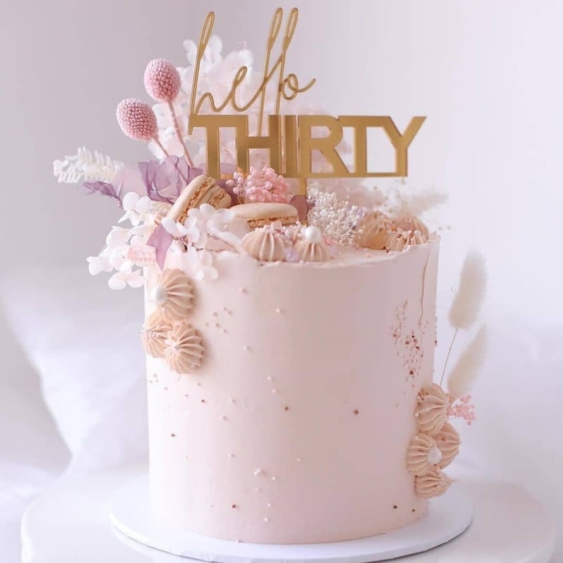 Hello Thirty Happy Birthday torto viršelis Auksinis akrilinis numeris 30 akrilinis pyragas, skirtas 30-ojo gimtadienio vakarėliui papuošti