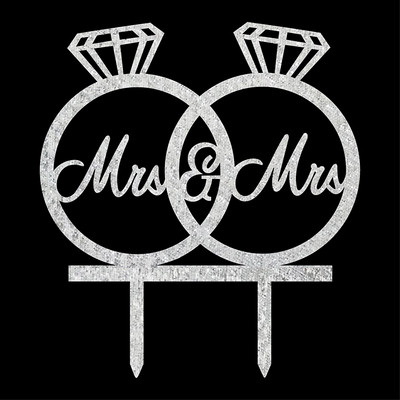 1 buc. Inele acrilice Mrs & Mrs Diamond Topper pentru drapel pentru tort Steaguri pentru tort, aur, argint, pentru petrecerea aniversară de nuntă