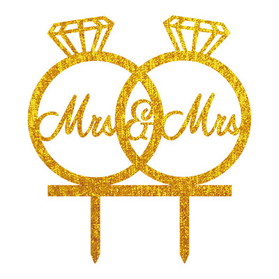 1 buc. Inele acrilice Mrs & Mrs Diamond Topper pentru drapel pentru tort Steaguri pentru tort, aur, argint, pentru petrecerea aniversară de nuntă