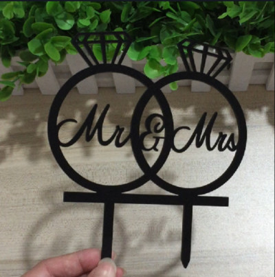 1 buc. Inele acrilice Mrs & Mrs Diamond Topper pentru drapel pentru tort Steaguri pentru tort, aur, argint, pentru petrecerea aniversară de nuntă