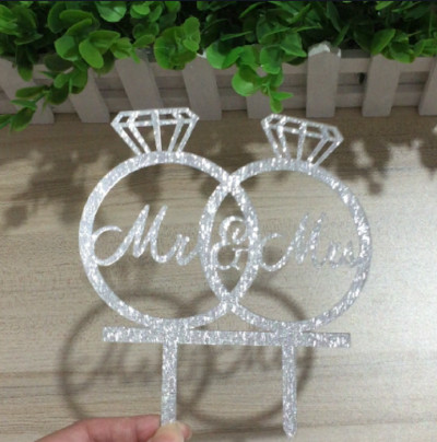 1 buc. Inele acrilice Mrs & Mrs Diamond Topper pentru drapel pentru tort Steaguri pentru tort, aur, argint, pentru petrecerea aniversară de nuntă