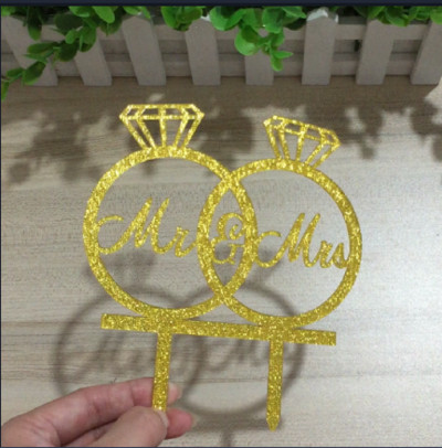 1 buc. Inele acrilice Mrs & Mrs Diamond Topper pentru drapel pentru tort Steaguri pentru tort, aur, argint, pentru petrecerea aniversară de nuntă
