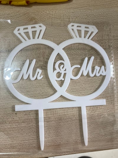 1 buc. Inele acrilice Mrs & Mrs Diamond Topper pentru drapel pentru tort Steaguri pentru tort, aur, argint, pentru petrecerea aniversară de nuntă