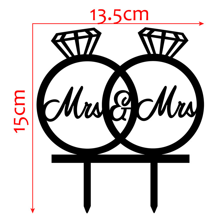 1 buc. Inele acrilice Mrs & Mrs Diamond Topper pentru drapel pentru tort Steaguri pentru tort, aur, argint, pentru petrecerea aniversară de nuntă