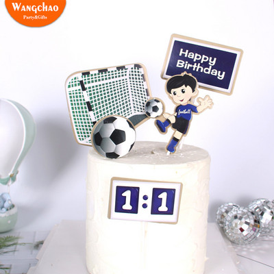 Child Play Football Sports Theme Happy Birthday Cake Topper Cartoon Boy Soccer Birthday Cake Decoration Party Supplies