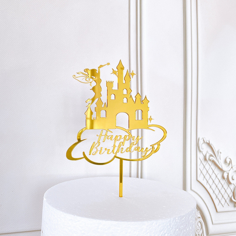 Akrilinis su gimtadieniu torto kepurėlis Mielas elfų kūdikių dušo pyragas Mažojo angelo pilies pasakos kepimo torto papuošimas