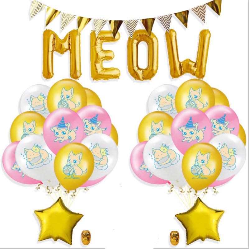 Set de baloane din cauciuc cu tema pisicilor de desene animate pentru pisici, aniversare, decorare pentru petrecerea de naștere