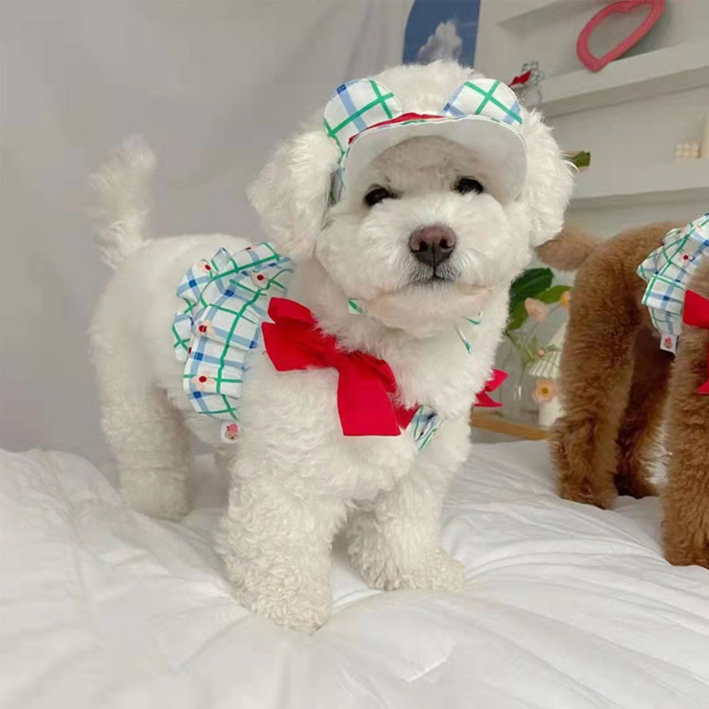 Primăvară Vară Camisole în carouri pentru animale de companie Iepure drăguț Pălărie de soare Haine pentru câini Camisole în carouri Teddy Yorkshire Schnauzer Haine pentru cățeluș maltez