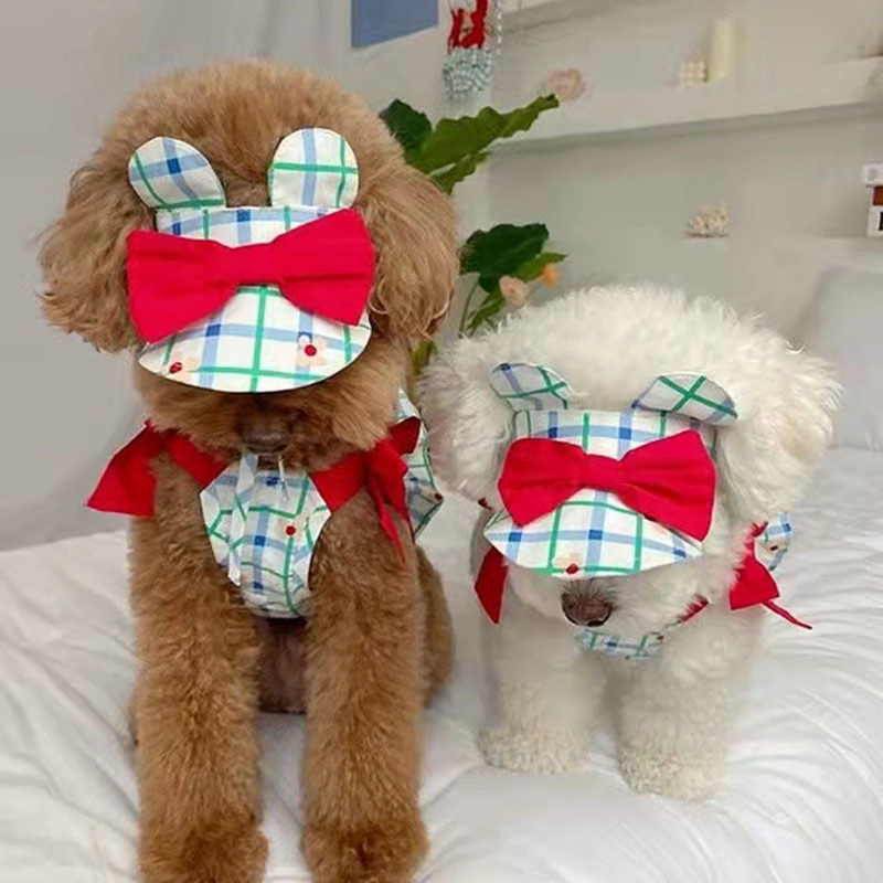 Primăvară Vară Camisole în carouri pentru animale de companie Iepure drăguț Pălărie de soare Haine pentru câini Camisole în carouri Teddy Yorkshire Schnauzer Haine pentru cățeluș maltez