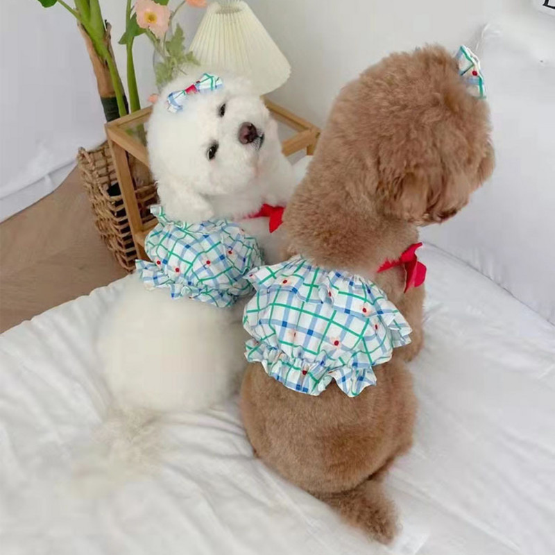 Primăvară Vară Camisole în carouri pentru animale de companie Iepure drăguț Pălărie de soare Haine pentru câini Camisole în carouri Teddy Yorkshire Schnauzer Haine pentru cățeluș maltez
