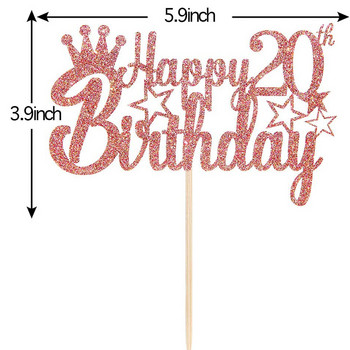 Glitter Rose Gold Happy 20 Year Birthday Number Star Cake Toppers Декорации за торта за 20-ти рожден ден Декорация на торта за момичета за рожден ден