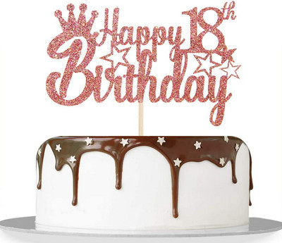 Csillogó rózsa arany Boldog 20 éves születésnapot, csillag tortafeltétek