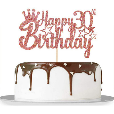 Csillogó rózsa arany Boldog 20 éves születésnapot, csillag tortafeltétek