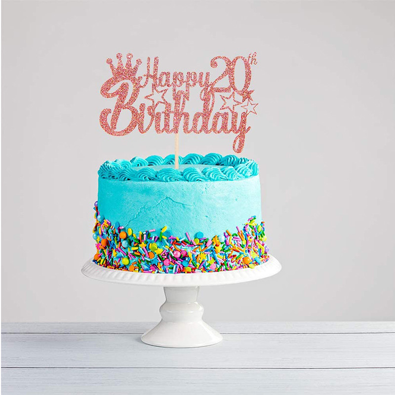 Csillogó rózsa arany Boldog 20 éves születésnapot, csillag tortafeltétek