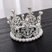 Mākslīgo pērļu kristāla kronis Mini kronis, kristāla pērļu tope Tiāras matu rotājumi Ornaments Princeses kāzu dzimšanas dienas cepšanas kūka