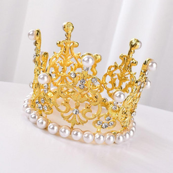 Изкуствена перлена кристална корона Мини корона с кристална перла Топер Диадема Орнаменти за коса Орнамент Принцеса Сватба Рожден ден Печене на торта