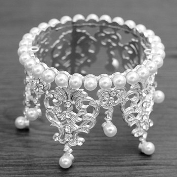 Изкуствена перлена кристална корона Мини корона с кристална перла Топер Диадема Орнаменти за коса Орнамент Принцеса Сватба Рожден ден Печене на торта