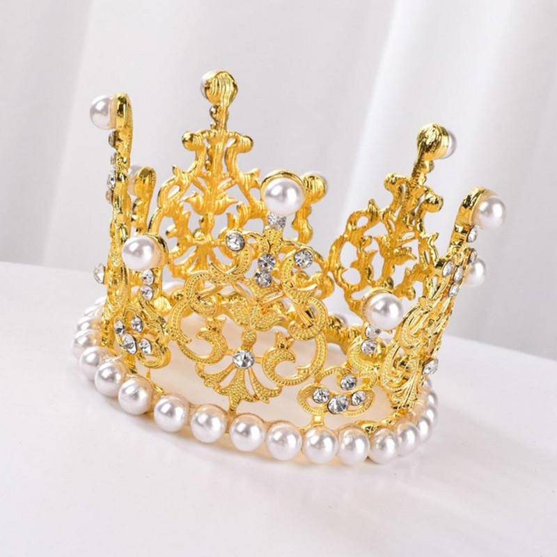 Mākslīgo pērļu kristāla kronis Mini kronis, kristāla pērļu tope Tiāras matu rotājumi Ornaments Princeses kāzu dzimšanas dienas cepšanas kūka