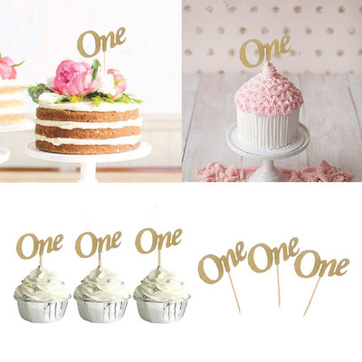 5/10 gab. Baby One Year Old Party Cupcake Toppers Pirmās dzimšanas dienas ballītes gadadienas rotājumi zēnam meitenei pirmās dzimšanas dienas piederumi