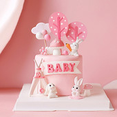 Lovely Pink Rabbit Train Cake Toppers για τούρτα γενεθλίων κοριτσιού Παιδικό πάρτι Χρόνια πολλά για μωρά Προμήθειες Υπέροχα δώρα