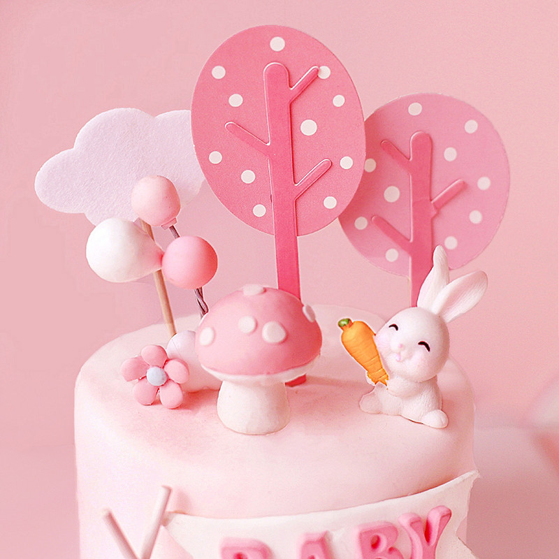 Lovely Pink Rabbit Train Cake Toppers για τούρτα γενεθλίων κοριτσιού Παιδικό πάρτι Χρόνια πολλά για μωρά Προμήθειες Υπέροχα δώρα