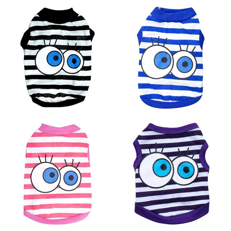 Vasariniai dryžuoti šunų marškinėliai Animacinio filmo didelių akių rašto naminių šunų drabužiai mažiems šunims Čihuahua marškinėliai šuniuko liemenė kvėpuojantys drabužiai