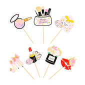 Parfüm Rúzs Sminkecset Tortafestékek Boldog születésnapot DIY Cupcake Flags Virágos tortasütési dekoráció