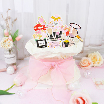 Парфюм Червило Четка за грим Торти за торта Честит рожден ден Направи си сам Cupcake Flags Цвете Декор за печене на торта