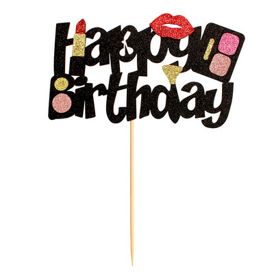 Parfüm Rúzs Sminkecset Tortafestékek Boldog születésnapot DIY Cupcake Flags Virágos tortasütési dekoráció