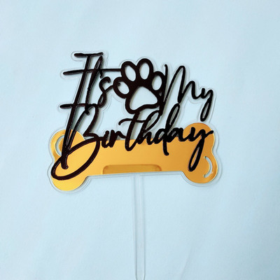 Uued lemmikloomade koerte akrüülist sünnipäevatordikatted It`s My Barkday Bone Paw Print Isetehtud koogikatted koerte sünnipäevapeo tordikaunistusteks