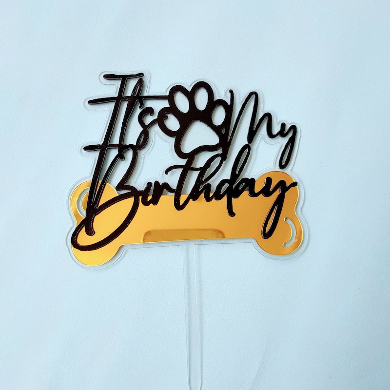 Uued lemmikloomade koerte akrüülist sünnipäevatordikatted It`s My Barkday Bone Paw Print Isetehtud koogikatted koerte sünnipäevapeo tordikaunistusteks