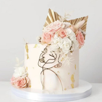 Златно акрилно минималистично изкуство Lady Face Cake Topper Момиче Честит рожден ден Декорация на торта Wedding Cake Toppers Парти консумативи
