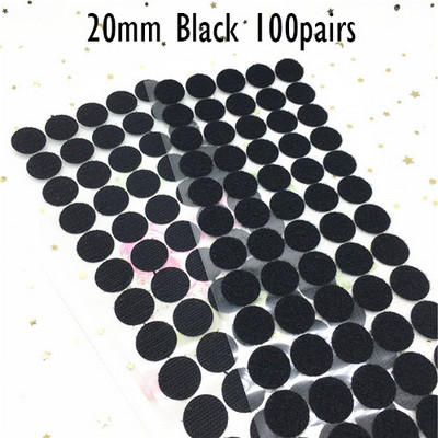 100 de perechi de bandă de fixare autoadeziva multicoloră, 20-25 mm, puncte de lipici puternice, autocolant cu cârlig și buclă, monede rotunde, negru, alb, bandă de nailon