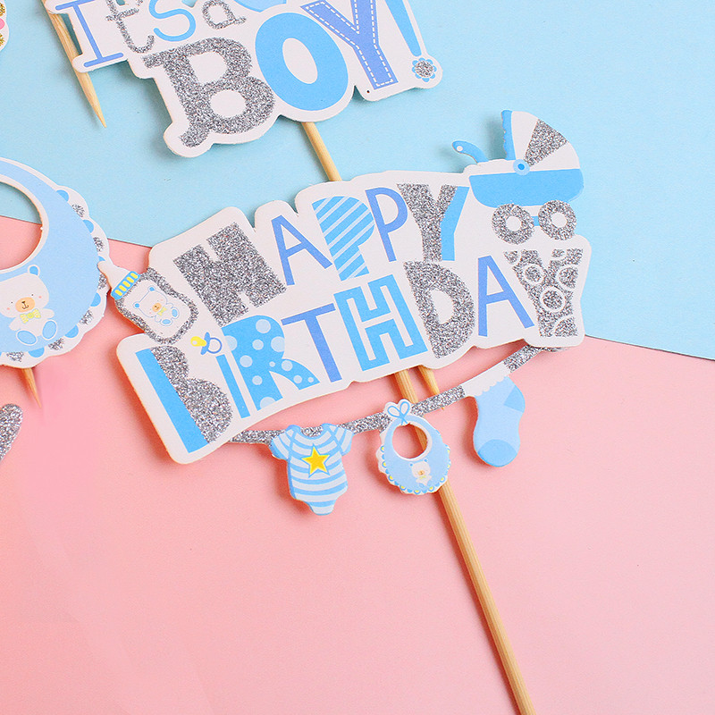 7 db babakocsi fiú lány cupcake topper Boldog születésnapi tortaválasztás az 1. születésnapra Nemek feltárása Baby Shower Party dekoráció