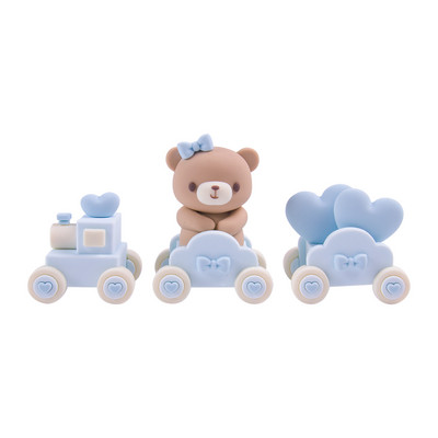 Rožinis mėlynas meškiuko pyragas su meškiuku, traukiniu, lėlės papuošimu, kūdikiui berniukui, mergaitei, 1-ojo gimtadienio keksiukais, meškiuko teminiu dekoru