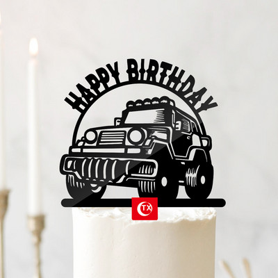 Menő motoros autó Boldog születésnapot tortafeltöltő INS Animals fekete akril tortafeltöltő gyerekeknek születésnapi tortadíszek