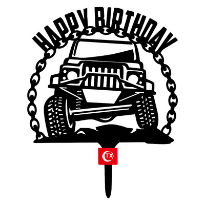 Menő motoros autó Boldog születésnapot tortafeltöltő INS Animals fekete akril tortafeltöltő gyerekeknek születésnapi tortadíszek