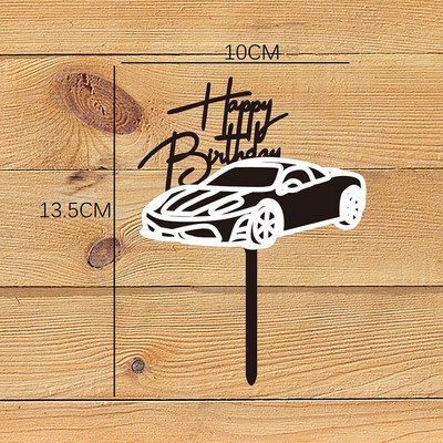 Menő motoros autó Boldog születésnapot tortafeltöltő INS Animals fekete akril tortafeltöltő gyerekeknek születésnapi tortadíszek