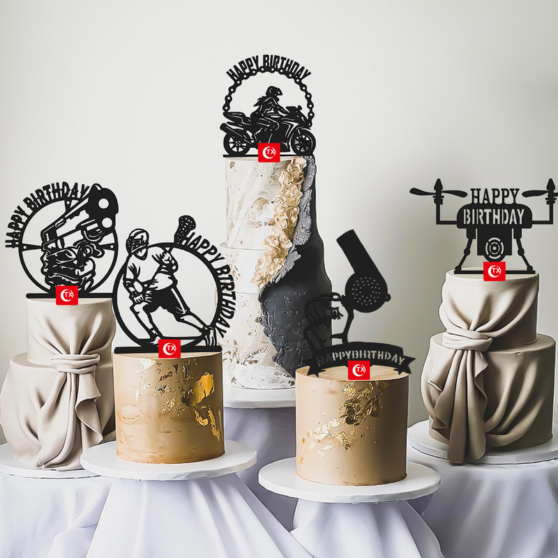 Menő motoros autó Boldog születésnapot tortafeltöltő INS Animals fekete akril tortafeltöltő gyerekeknek születésnapi tortadíszek