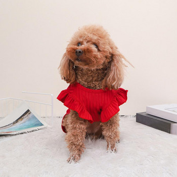 Γιλέκο σκύλου καλοκαιρινό πουκάμισο με παπιγιόν Ρούχα καθημερινά με βολάν μανίκι στρογγυλή λαιμόκοψη Λεπτό άνετο κατοικίδιο σκύλο