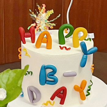 Цветно писмо за честит рожден ден в корейски стил Мека дъвка Декорация на торта Сладкоцветна горна част за торта Детски партита