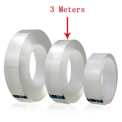 1/2/3/5M nanoteip, läbipaistev jälgedeta, korduvkasutatav kahepoolne kleeplint veekindel jäljevaba teip Puhastav kodune nanoteip