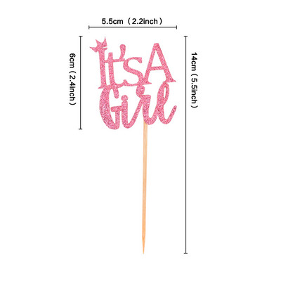 Este o fetiță sau un băiat Topper pentru tort cu sclipici, roz albastru, pentru decorarea pentru petrecerea de duș pentru copii