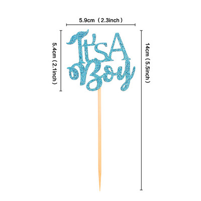 Este o fetiță sau un băiat Topper pentru tort cu sclipici, roz albastru, pentru decorarea pentru petrecerea de duș pentru copii