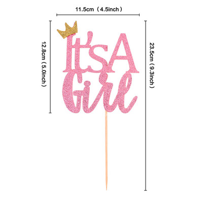 Este o fetiță sau un băiat Topper pentru tort cu sclipici, roz albastru, pentru decorarea pentru petrecerea de duș pentru copii